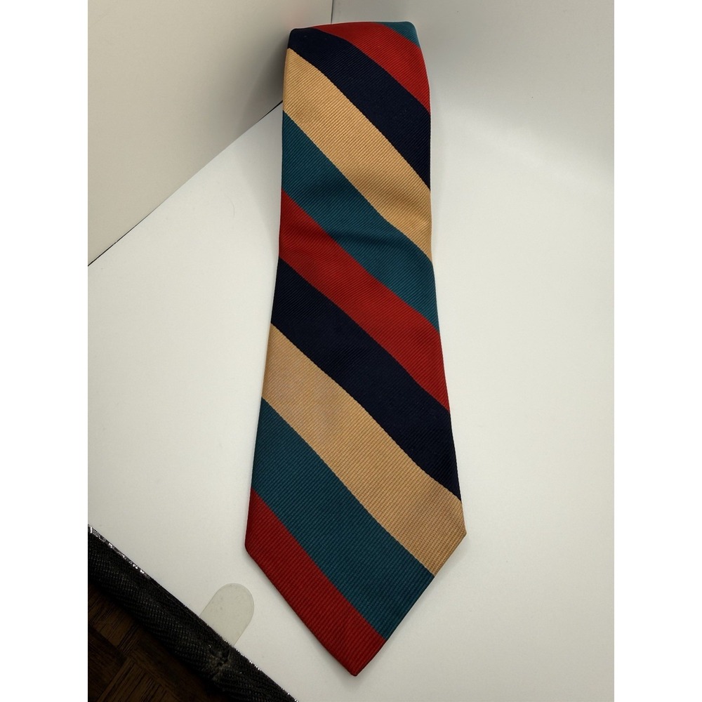Robert Talbott Tie Mens Silk Navy Red Teal Gold Repp Stripe Made in USA 58" x 3"